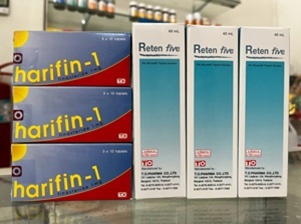 画像1: 値下げ断行！【フィナステリド＆ミノキシジル・最強コスパセット】ハリフィン1（harifin-1）3箱とリテンファイブ（Reten five）3ボトル (1)